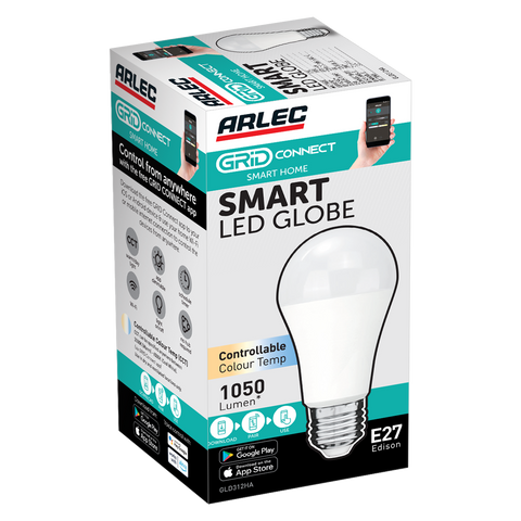 Arlec Grid Connect Smart E27 LED Globe 12W 1050lm CCT Colour Dimmable