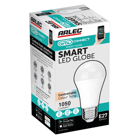 Arlec Grid Connect Smart E27 LED Globe 12W 1050lm CCT Colour Dimmable