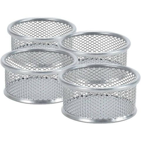 4 Piece Mesh Paper Clip Holder Set - Silver