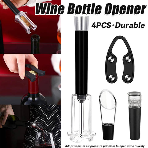 4 Piece Wine Bottle Opener Set - Black and Clear