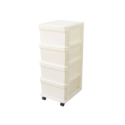 4 Tier Plastic Drawer Storage Cabinet with Wheels - White Frame and White Drawers