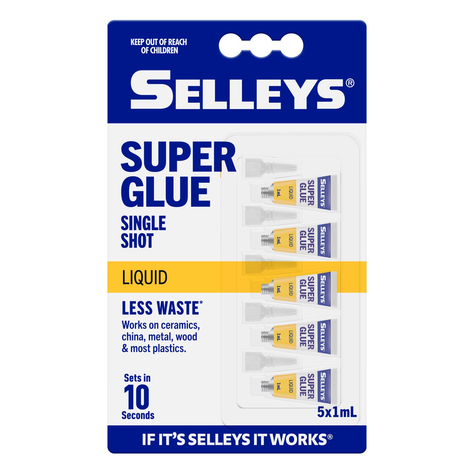 Selleys Super Glue Single Shot 5 x 1ml, Dries Clear Fast Bonding