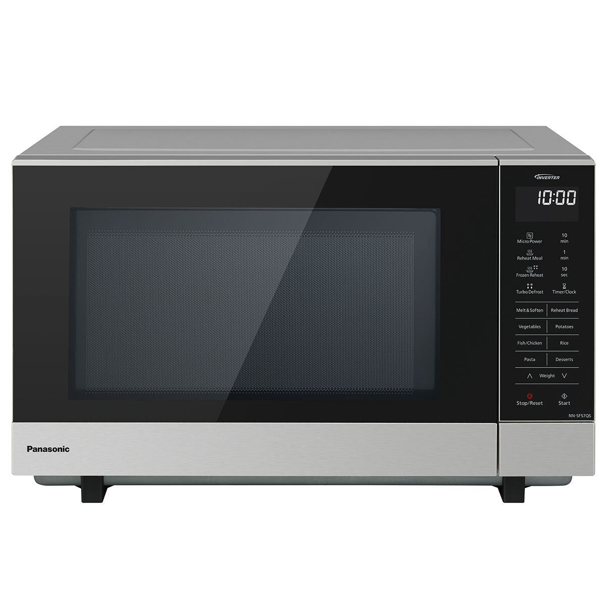 Panasonic 27L flatbed inverter microwave - 1000W, silver, touch controls, 17 menu options - NN-SF57QSQPQ