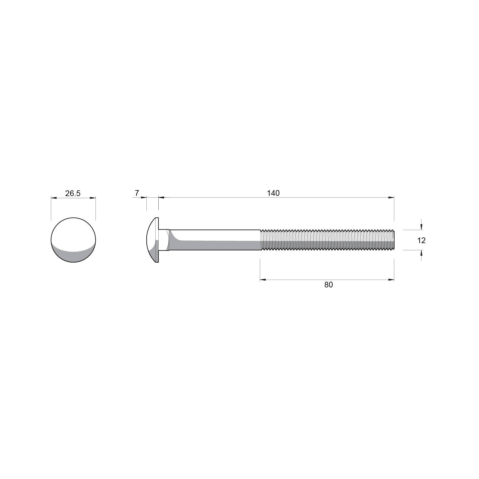 Zenith M12 x 140mm Hot Dip Galvanised Cup Head Bolt & Nut - 4.6 Grade Steel