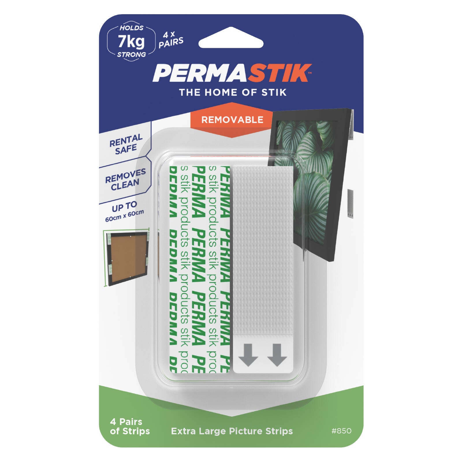 Permastik Extra Large White Picture Strips - 4 Pairs Self-Adhesive