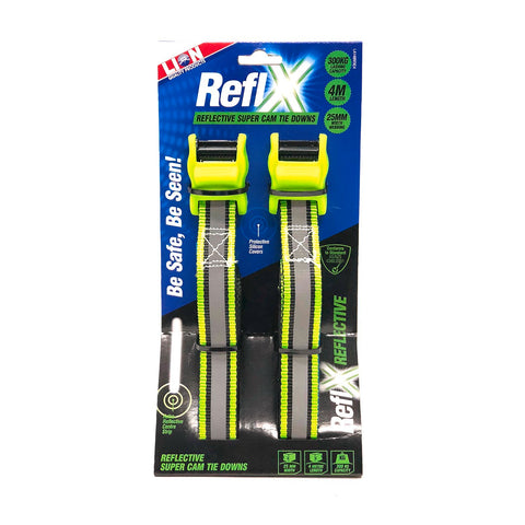 Lion 4m 300kg Green Premium Polyester Reflective Super Cam Buckle Tie Down 2 Pack UV Protected Weather Resistant