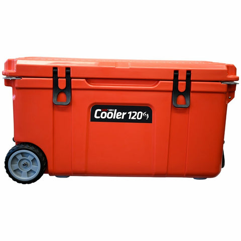 BlackWolf 120L Rolling Cooler - Red/Orange, Heavy Duty Wheels, Adjustable Handles - 33W013311341009