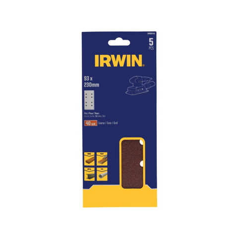 IRWIN 1/3 92 x 230mm 40 Grit 8-Hole Punched Sanding Sheets - 5 Pack
