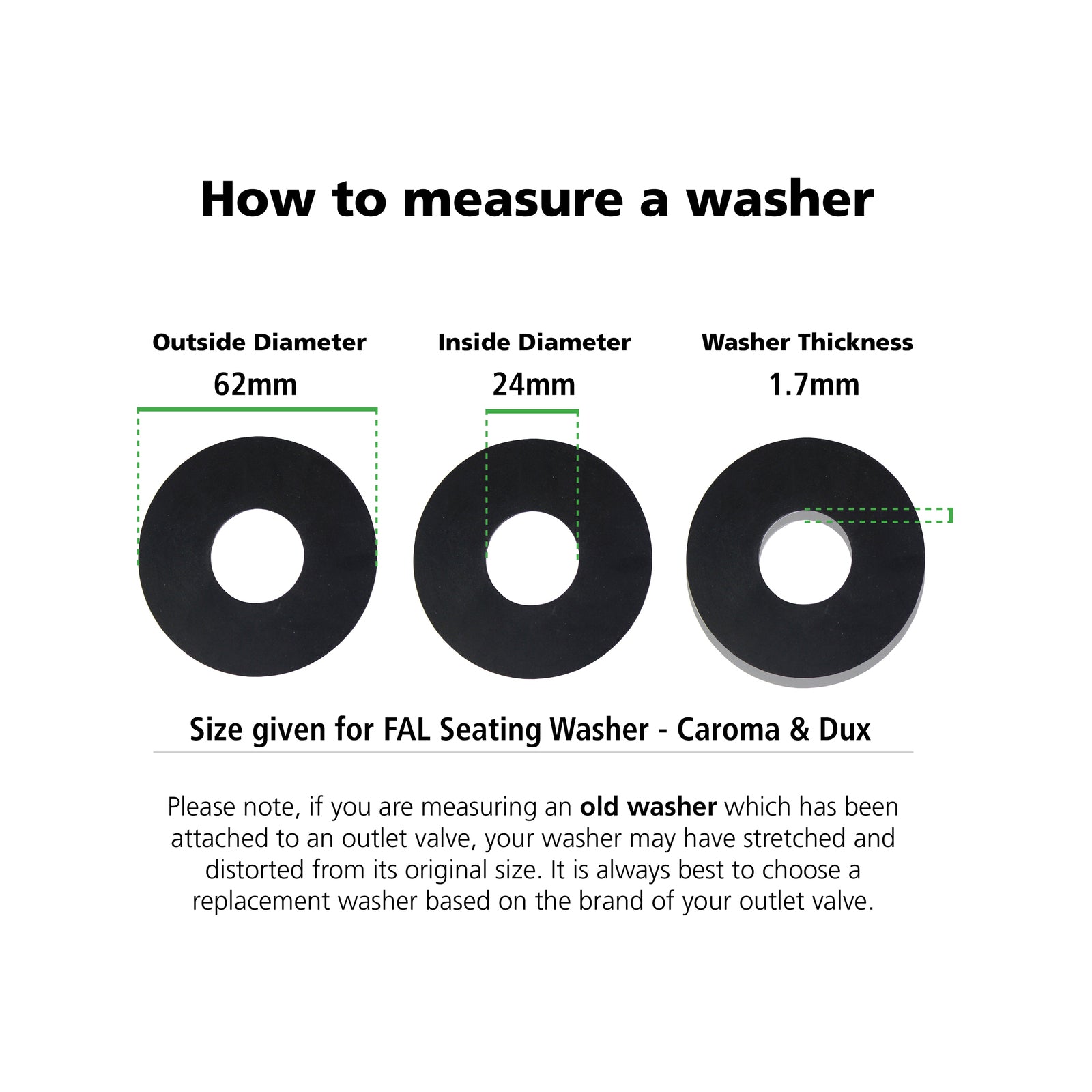 FIX-A-LOO Seating Washer 10 Pack Rubber 62mm OD Suits Caroma and Dux Cisterns
