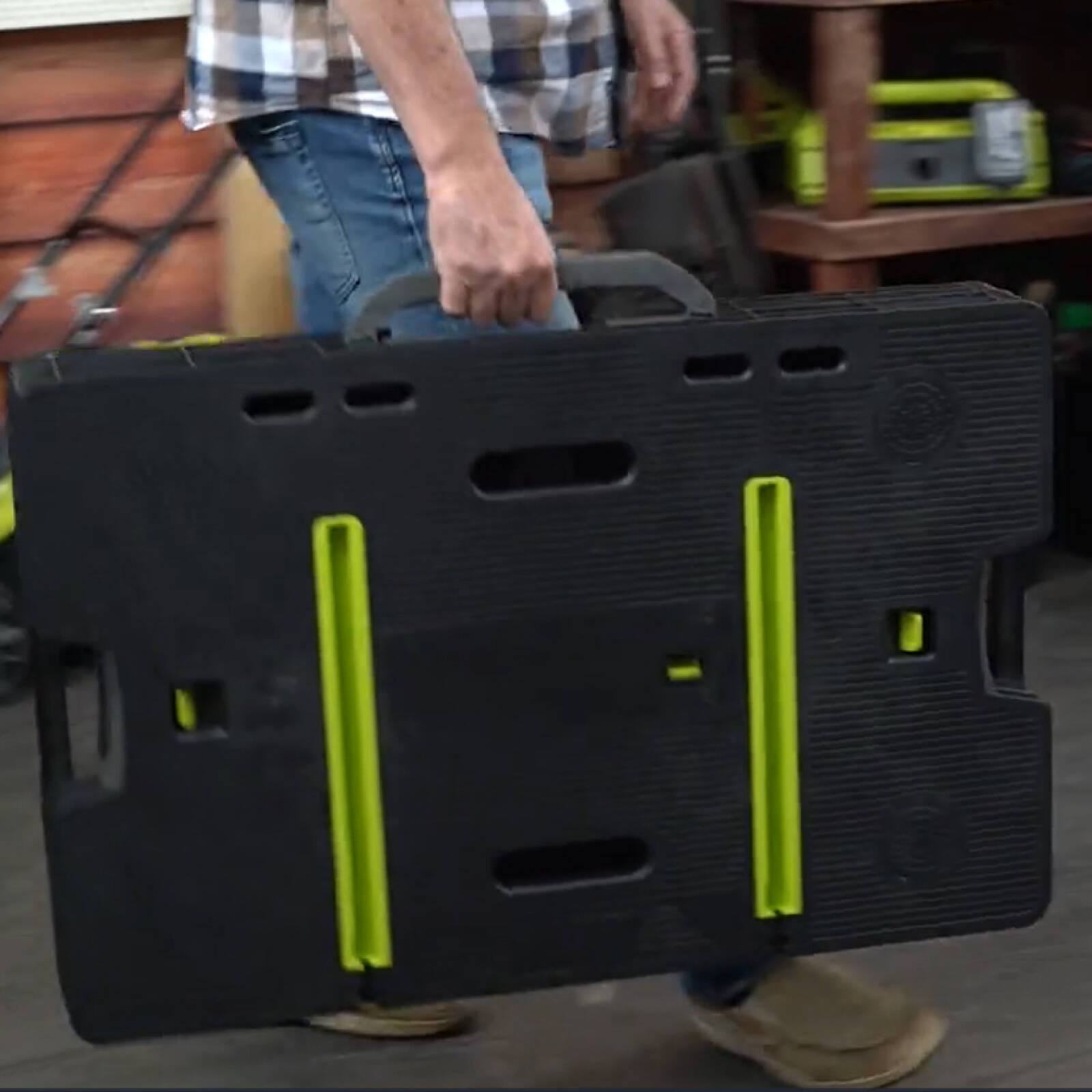 Ryobi Folding Work Table with Two Clamps, 850 x 550mm Plastic Surface