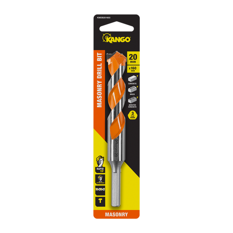 Kango 20 x 160mm Masonry Drill Bit - 1/4" Hex Carbide Rapid Tip for Concrete & Brick