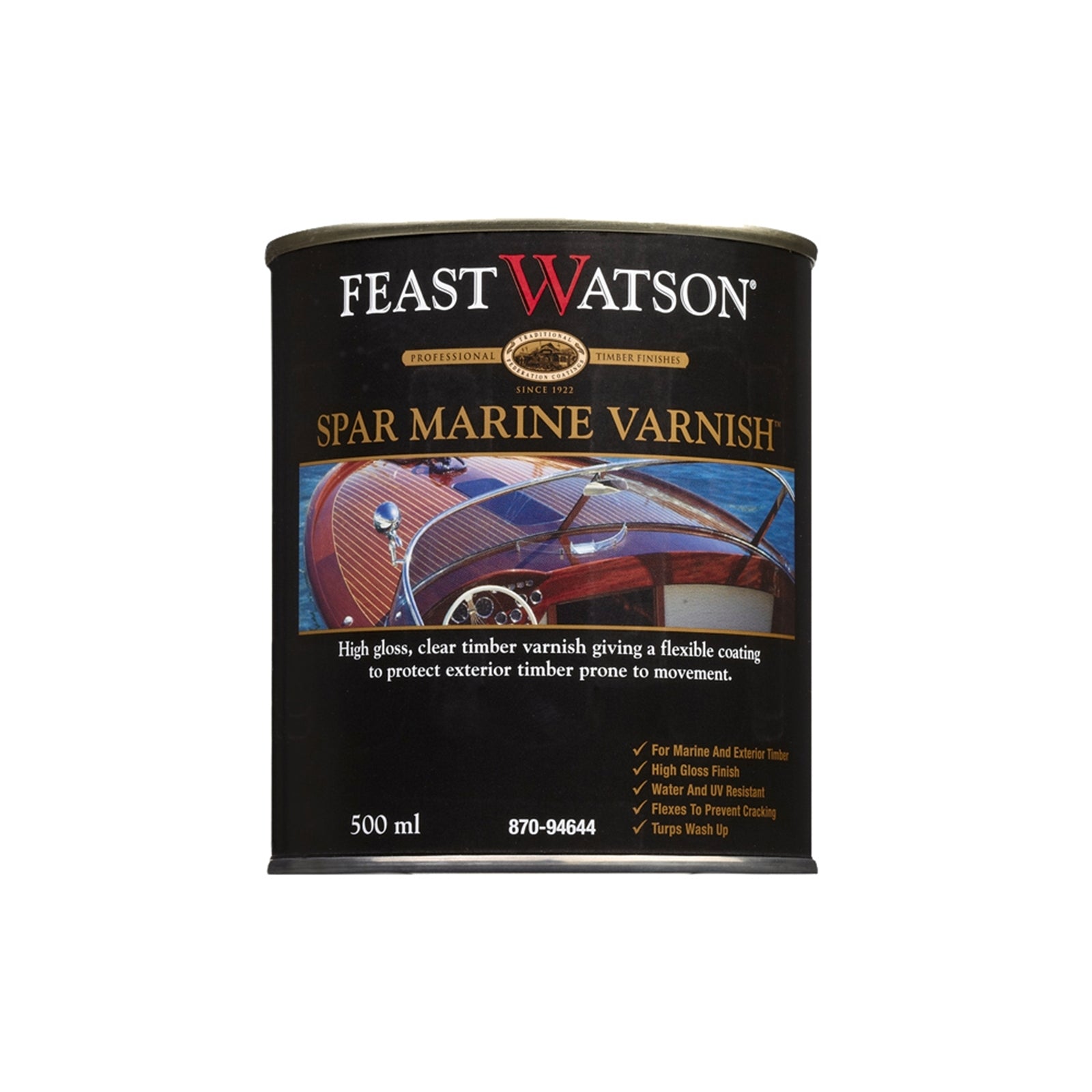 Feast Watson Spar Marine Varnish 500ml - Clear Gloss Oil Based, UV Resistant & Waterproof
