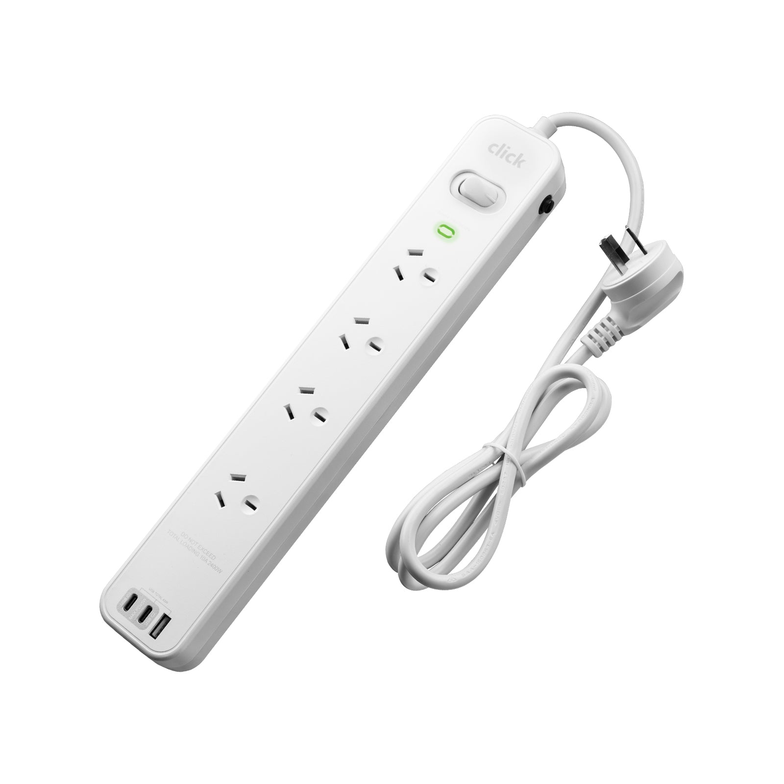 Click PD45W 4 Outlet Powerboard, 2 USB-C + 1 USB-A, 45W, Surge & Overload Protection GWTDPD45A1