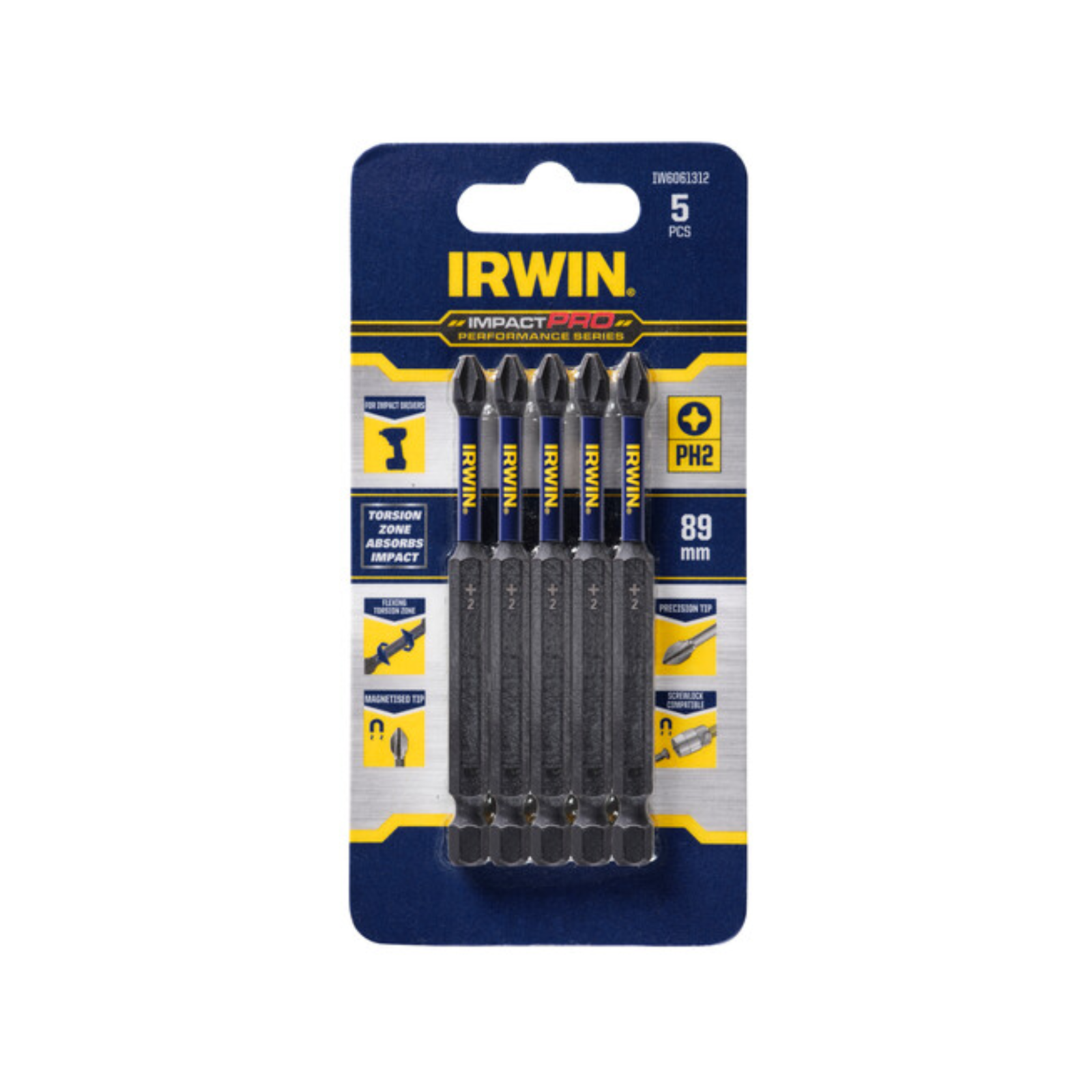 Irwin 89mm PH2 Phillips Impact Pro Performance Driver Bits 5 Pack