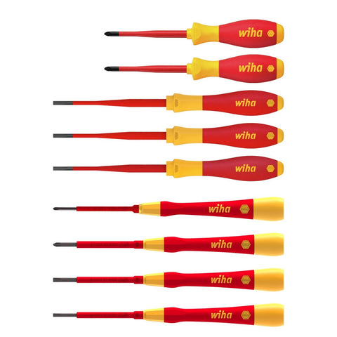 Wiha 9 Piece Insulated VDE Screwdriver Set Slotted and Phillips Red/Yellow