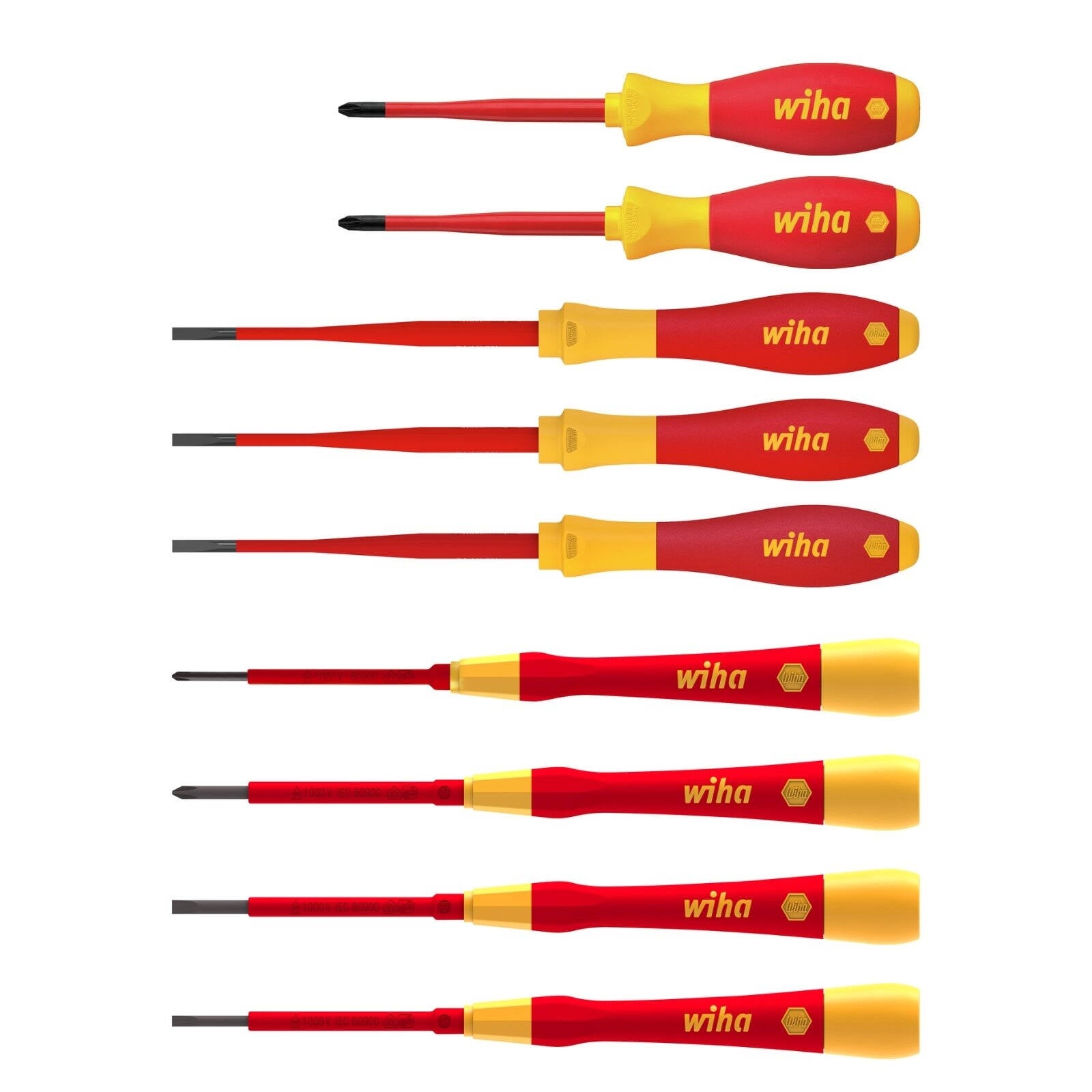 Wiha 9 Piece Insulated VDE Screwdriver Set Slotted and Phillips Red/Yellow