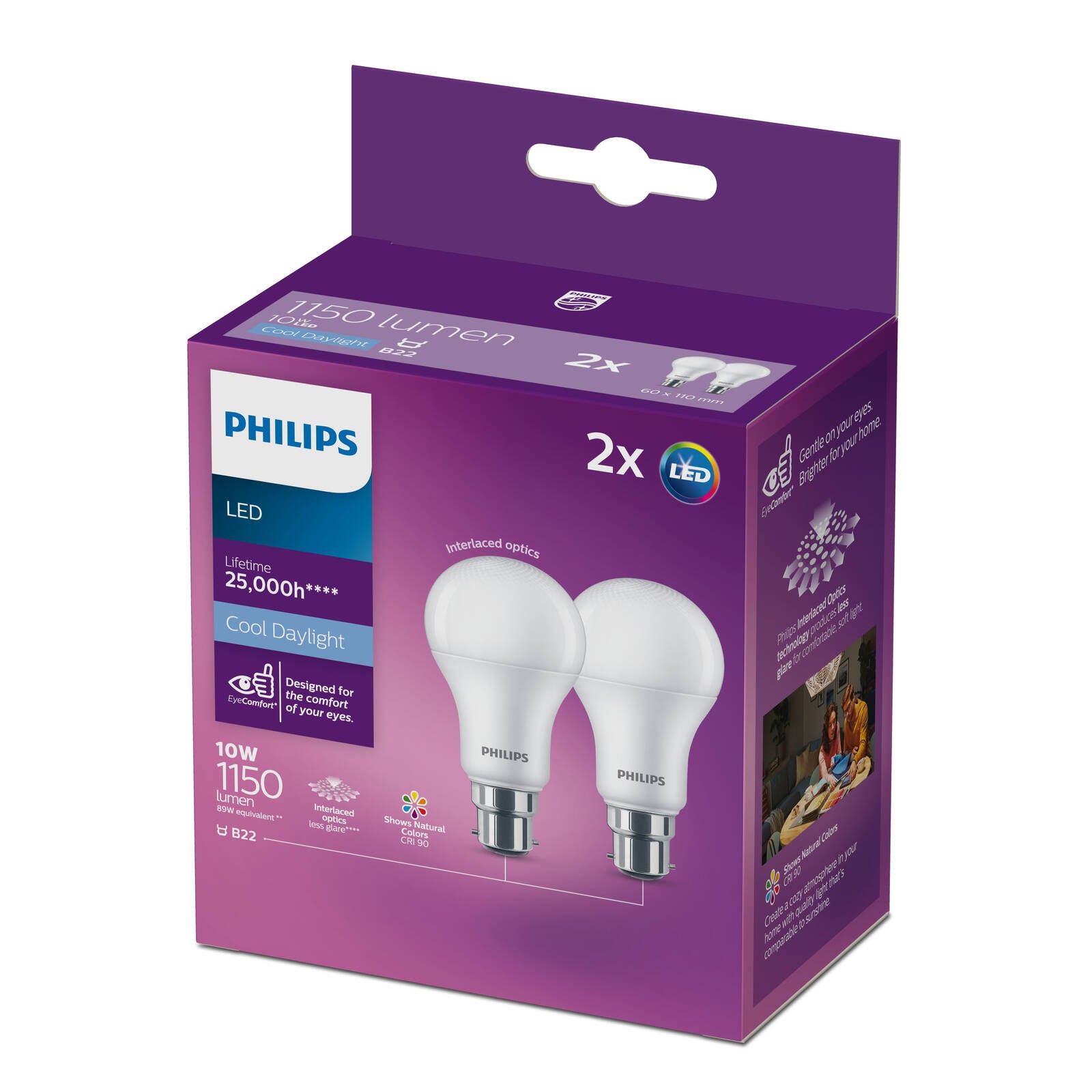 Philips A60 B22 LED Globe 1150lm Cool Daylight 10W - 2 Pack
