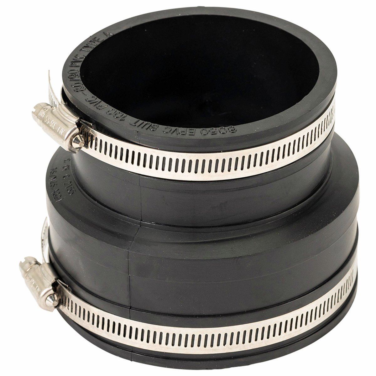 Deks Industries 100mm to 80/90mm PVC Reducing Rubber Jenco Joiner - EPDM & Stainless Steel, Underground Rated, Black