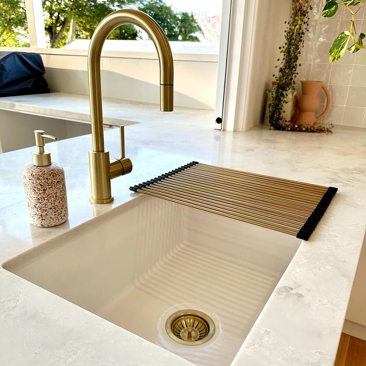 Turner Hastings Roller Mat Drainer - 304 Stainless Steel, Brushed Brass PVD, Dishwasher Safe - RM4332-BB