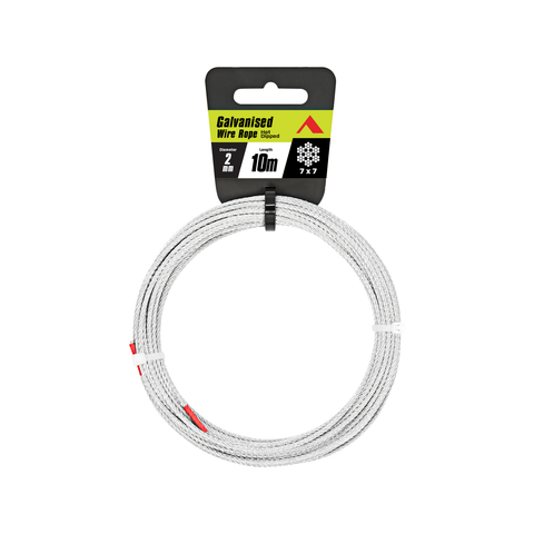 Pinnacle 2mm x 10m Galvanised Steel Wire Rope, 7x7 Construction