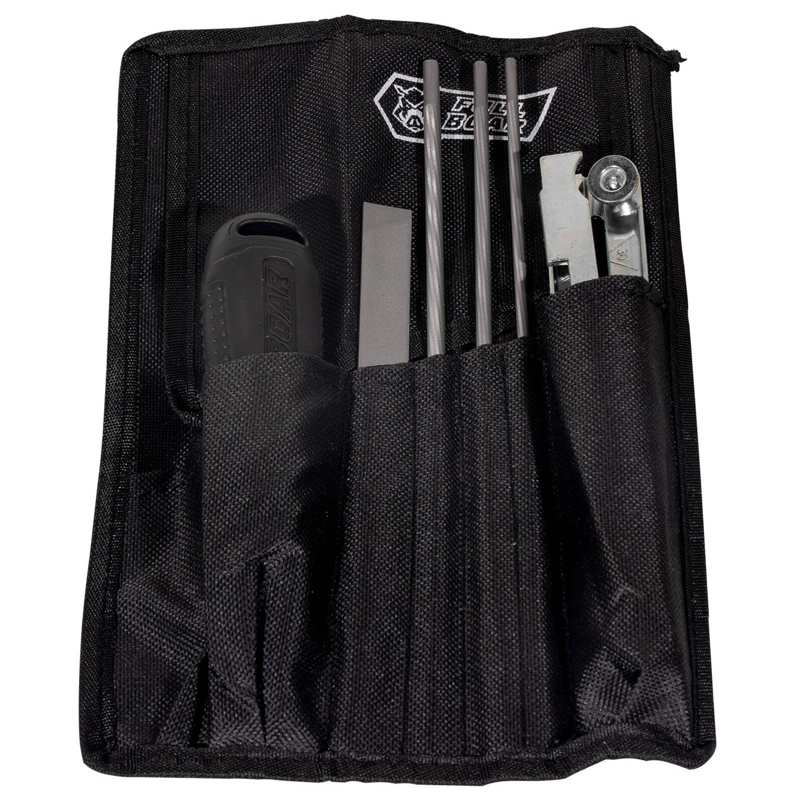 Full Boar Chainsaw Sharpening Kit - 7 Piece with Round Files, Flat File, Guide & Pouch