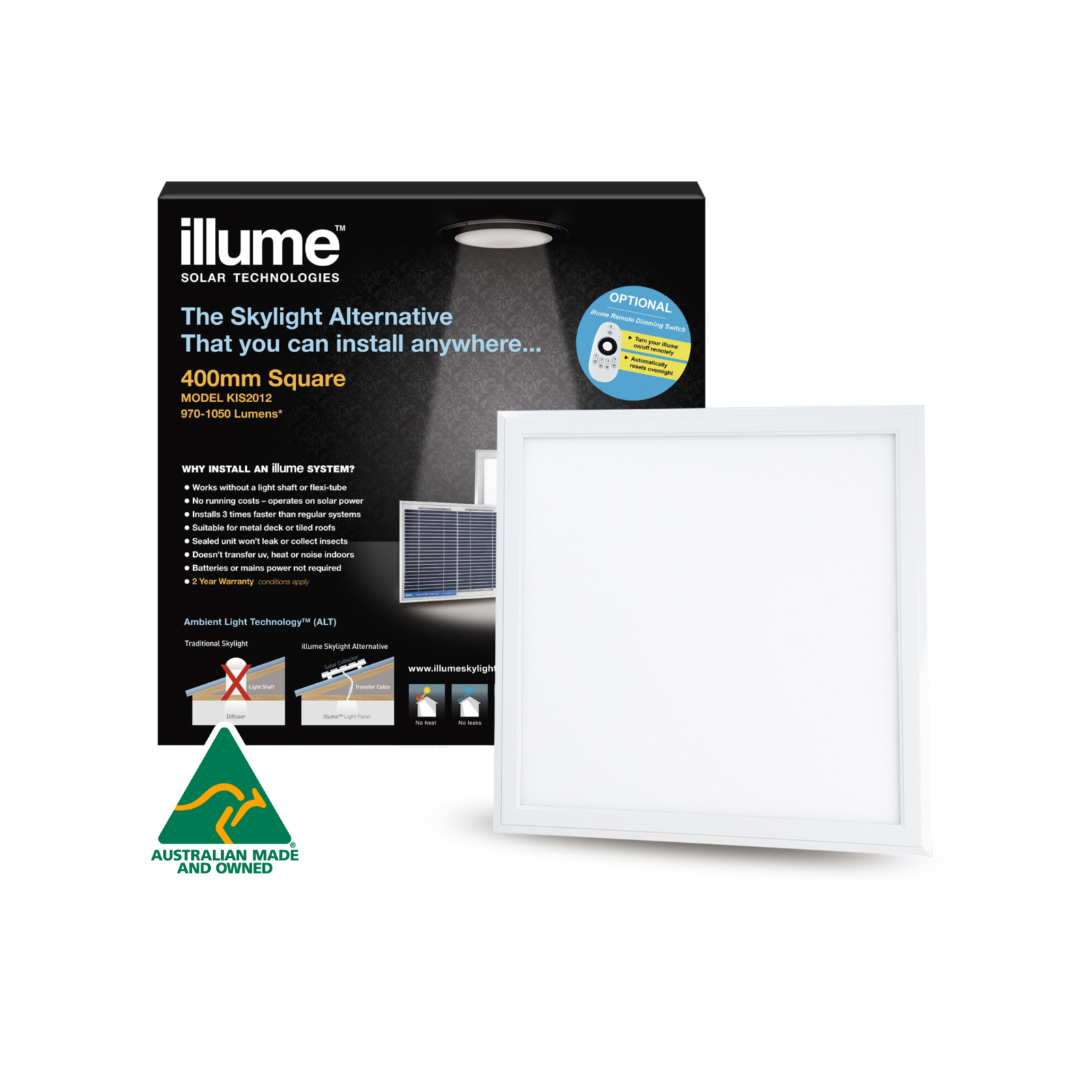 illume 400mm Square Aluminium Flush Mount Skylight Alternative KIS2012