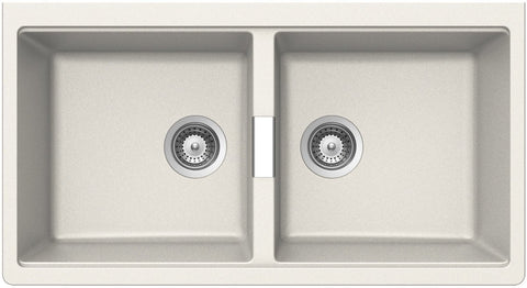 Abey Schock Horizont Double Bowl Undermount Sink - Polaris White Cristadur - 860mm Wide - N200UW