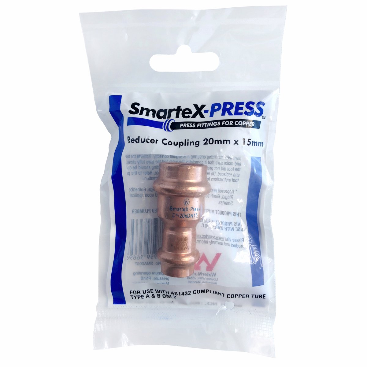SmarteX-PRESS 20 x 15mm Copper Reducing Coupling Flame-Free Installation