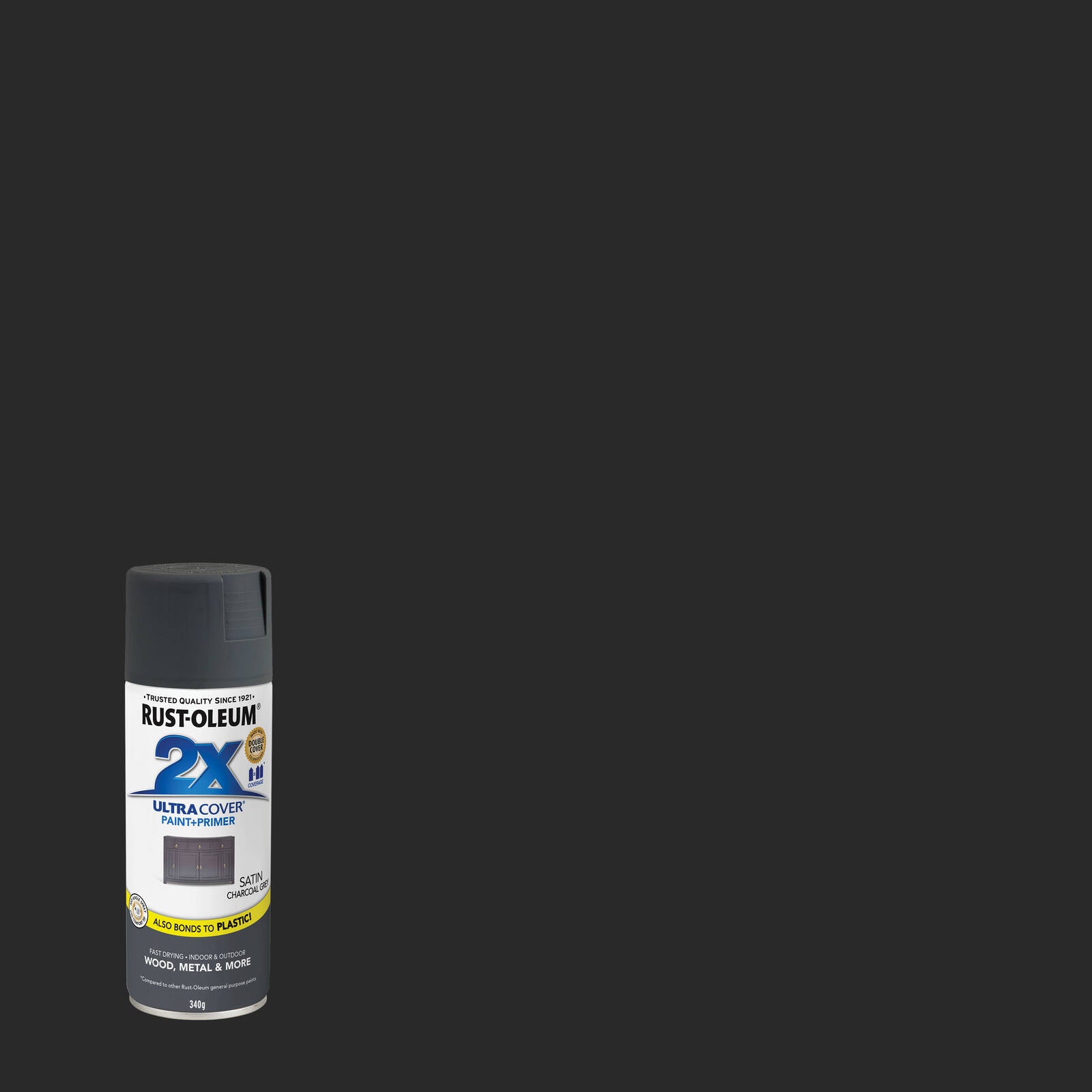 Rust-Oleum 2X Ultra Cover 340g Satin Charcoal Grey Spray Paint Indoor Outdoor
