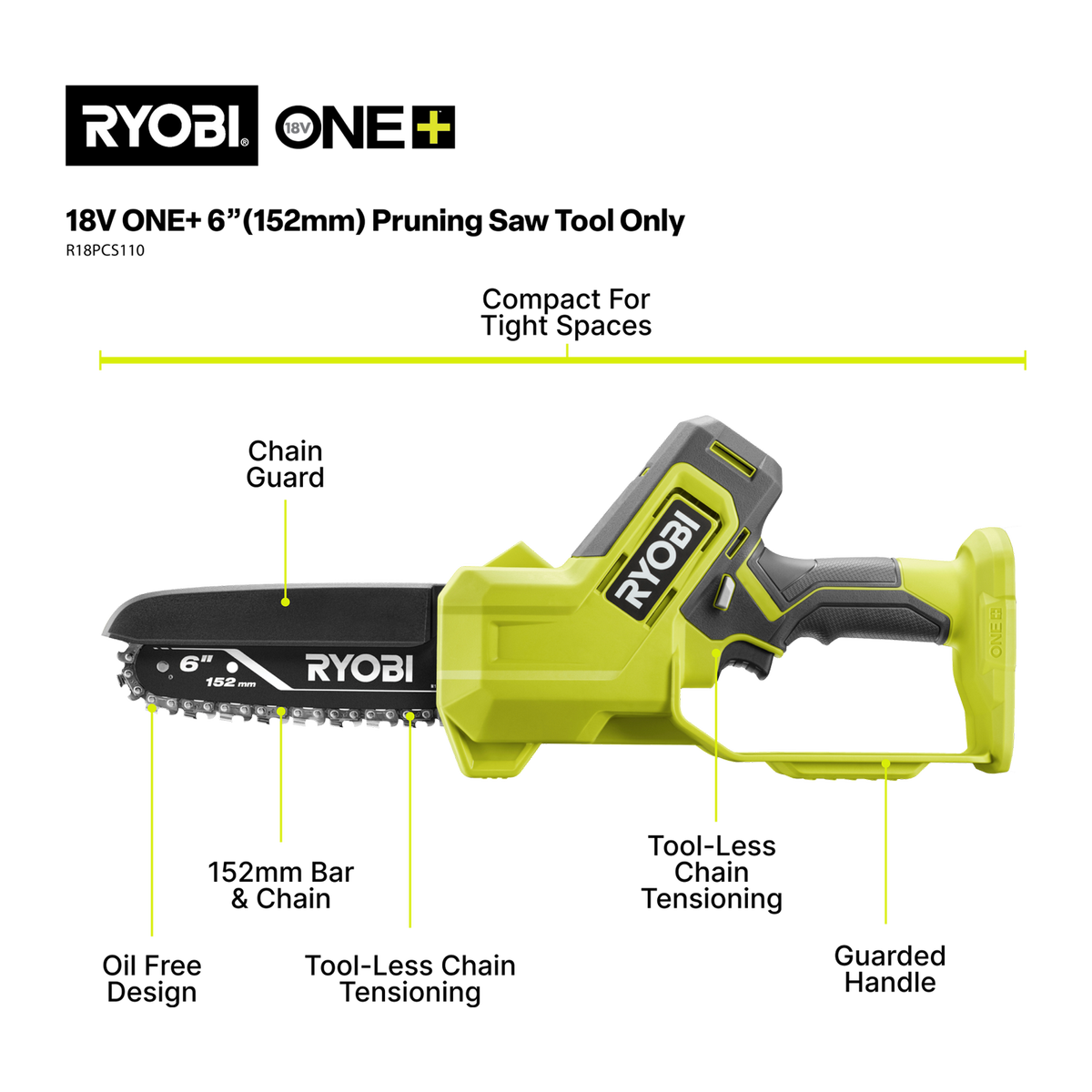 Ryobi 18V ONE+ 6" Pruning Saw Tool Only - Cuts 152mm Branches - Lightweight - SuperSaverAU - view 2