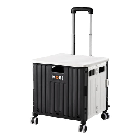 Foldable Camping and Shopping Trolley Cart - Black and White - 70kg Capacity, 360 Degree Locking Wheels, Canopy