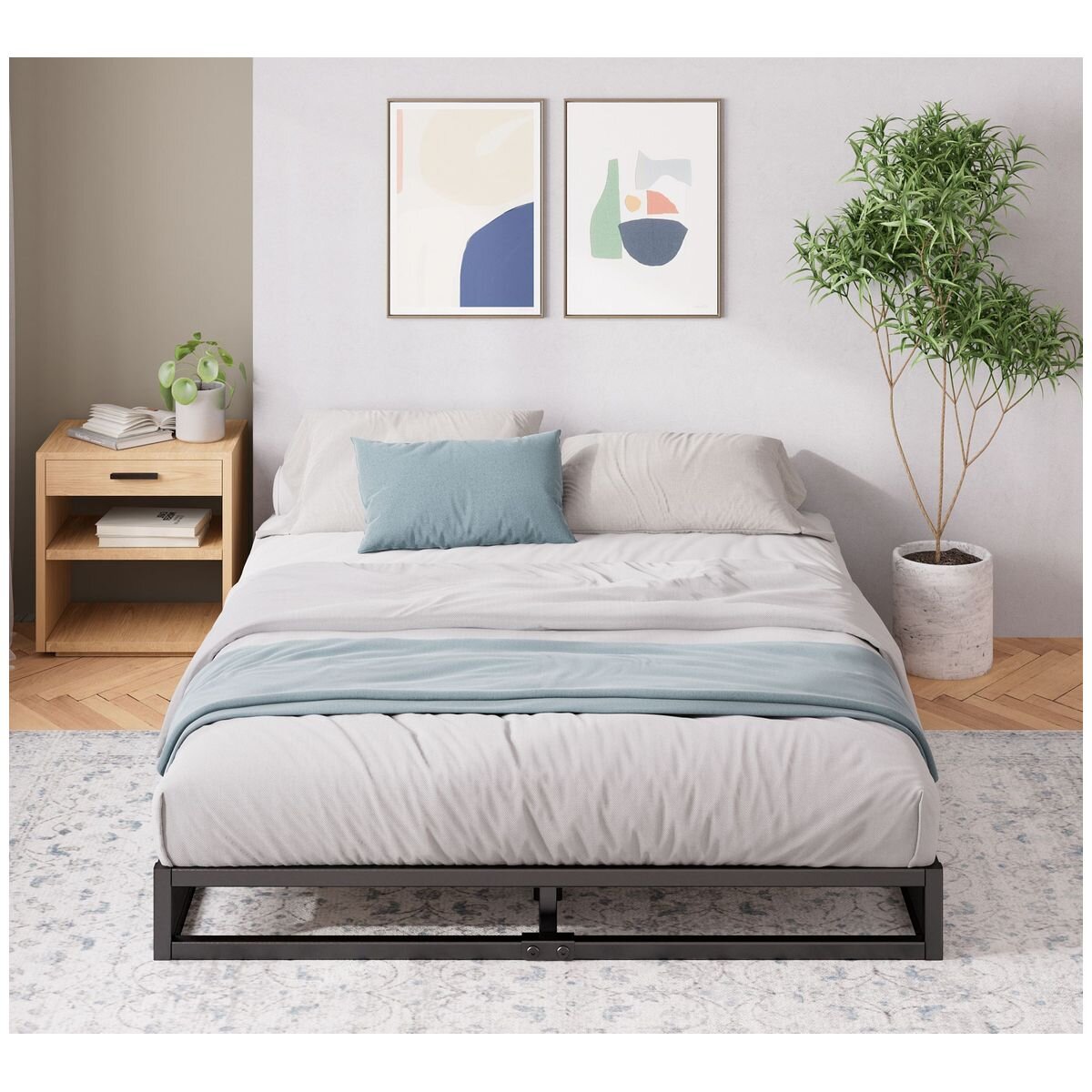 Zinus Joseph King Single Metal Bed Frame - 15cm Low Profile, Flat Wooden Slats, Black - AU-FBMFB1ZC-06B