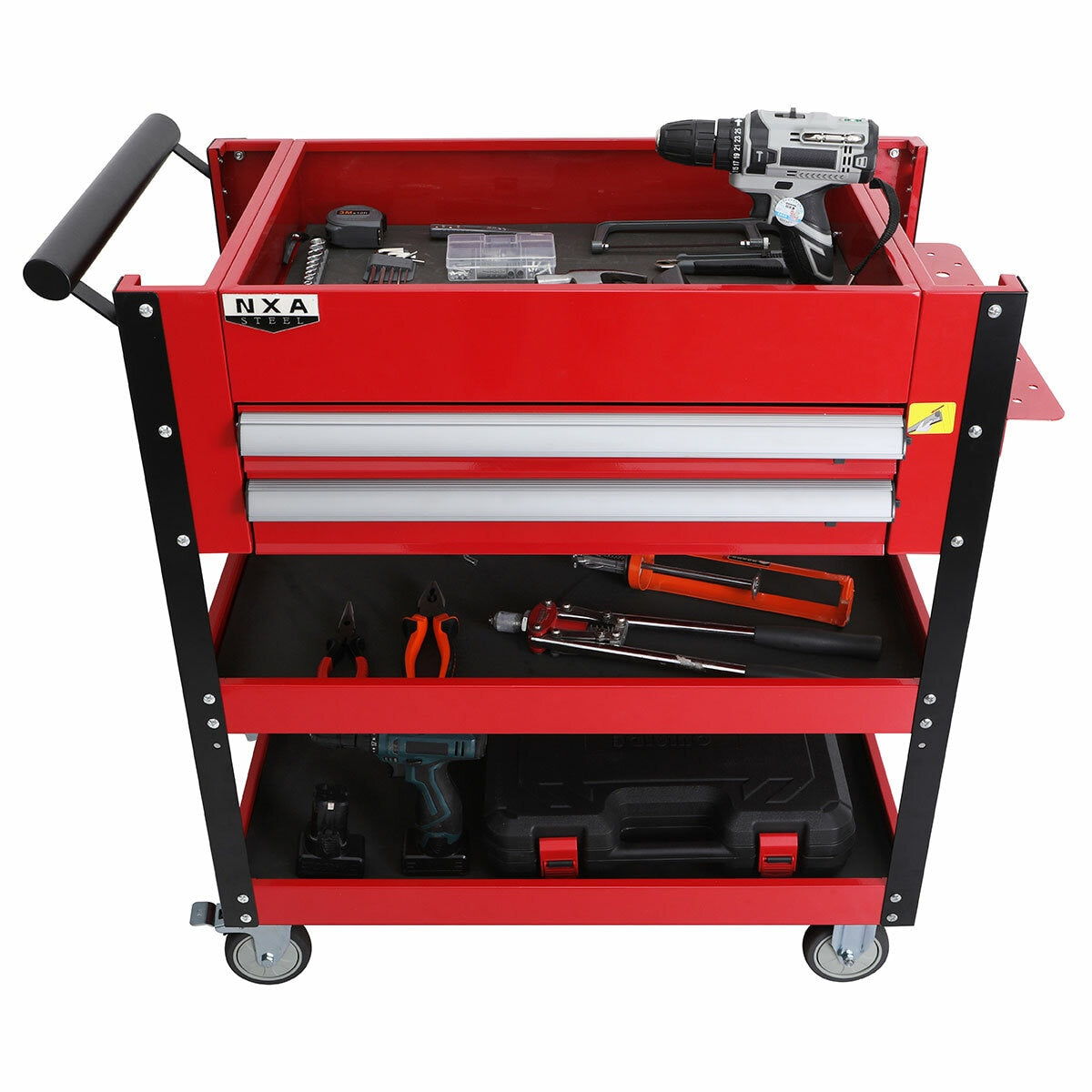 NXA 76cm Red Tool Cart With 2 Drawers And 3 Trays 30TC2D2TR