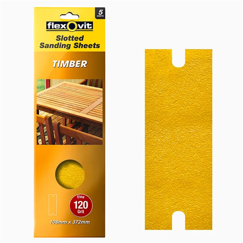 Flexovit 120 Grit Timber Slotted Sanding Sheet 108 x 372mm 5 Pack - SuperSaverAU - view 1