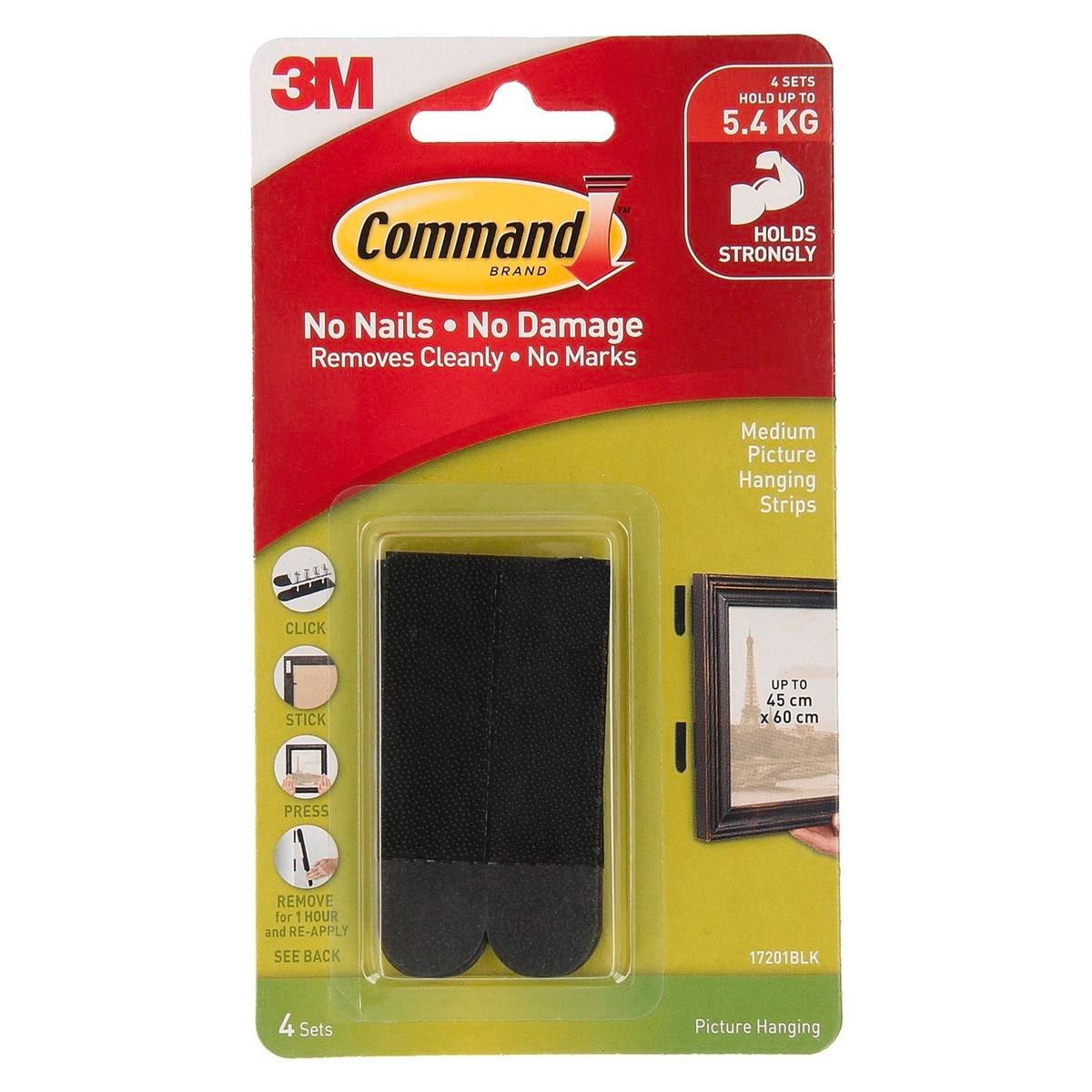 Command Medium Black Picture Hanging Strips - 4 Pack, Damage-Free