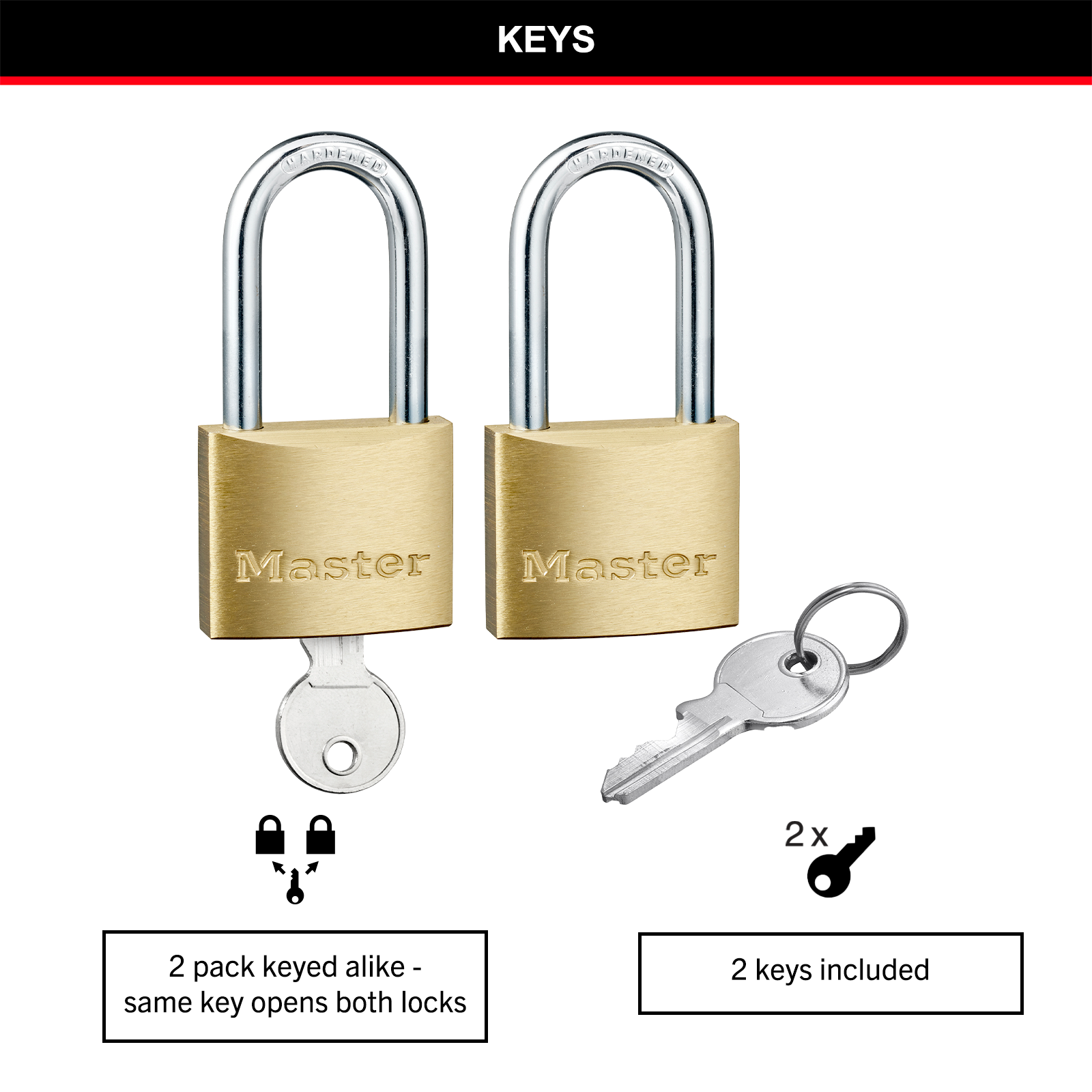 Master Lock 40mm Long Shackle Brass Padlock 2 Pack 1902TLFAU