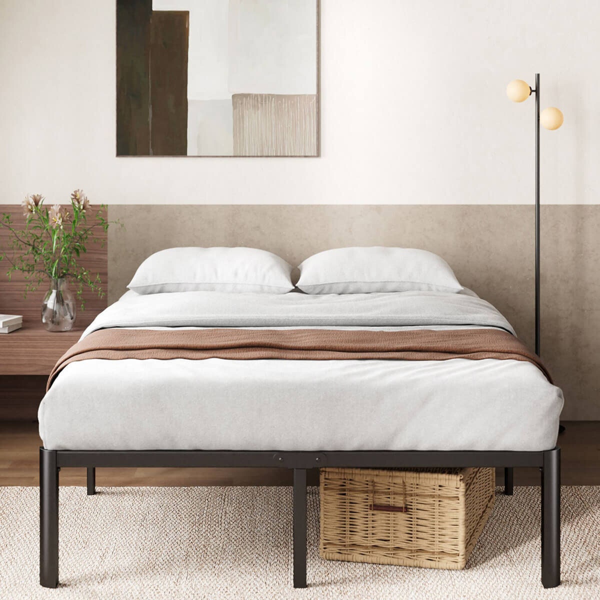 Zinus Double metal bed frame - black steel, steel slats, tool-free setup - AU-MPRC-16D