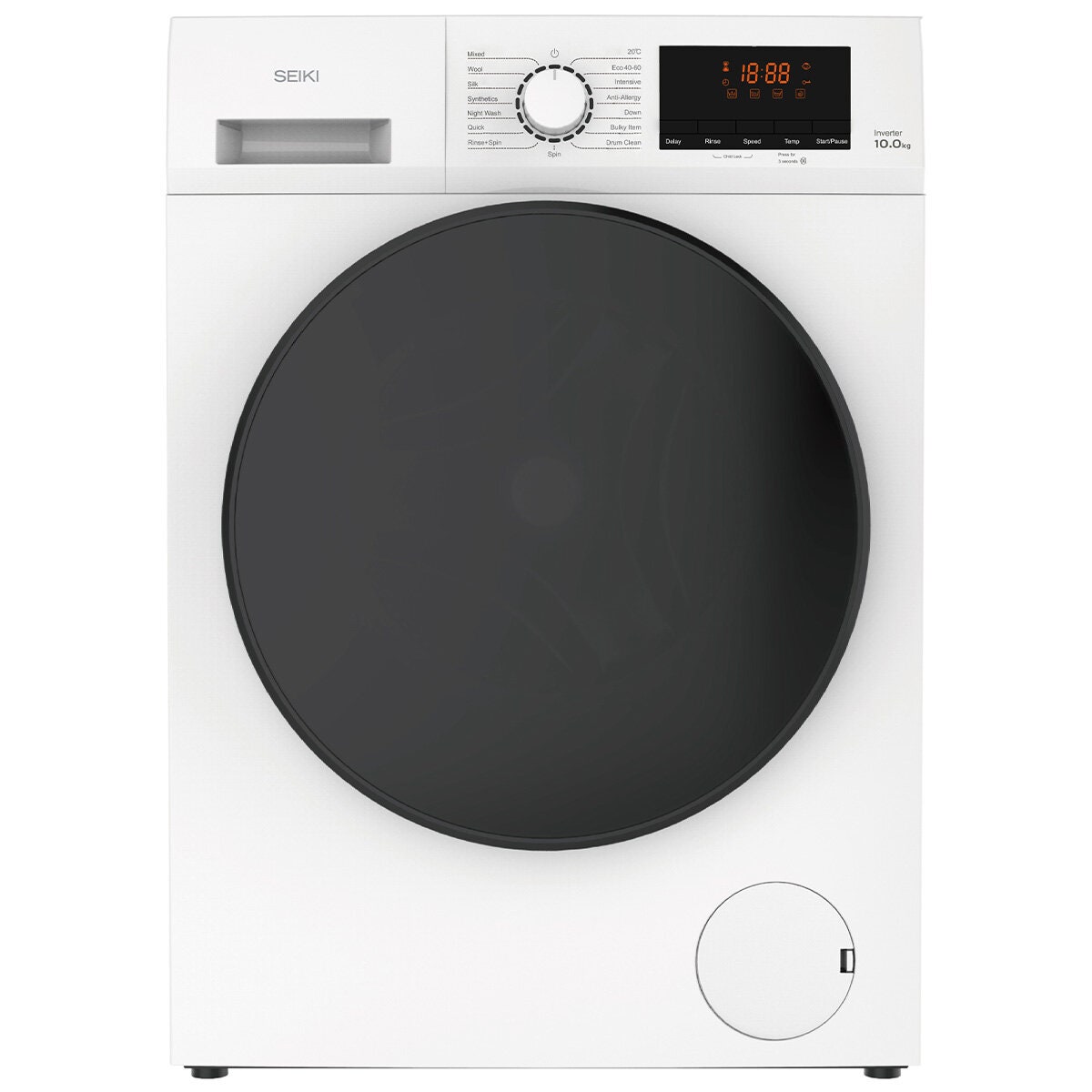 Seiki 10kg Front Load Washing Machine - White, 1400rpm Spin, Quiet Inverter - SC-1000AU10FLIN