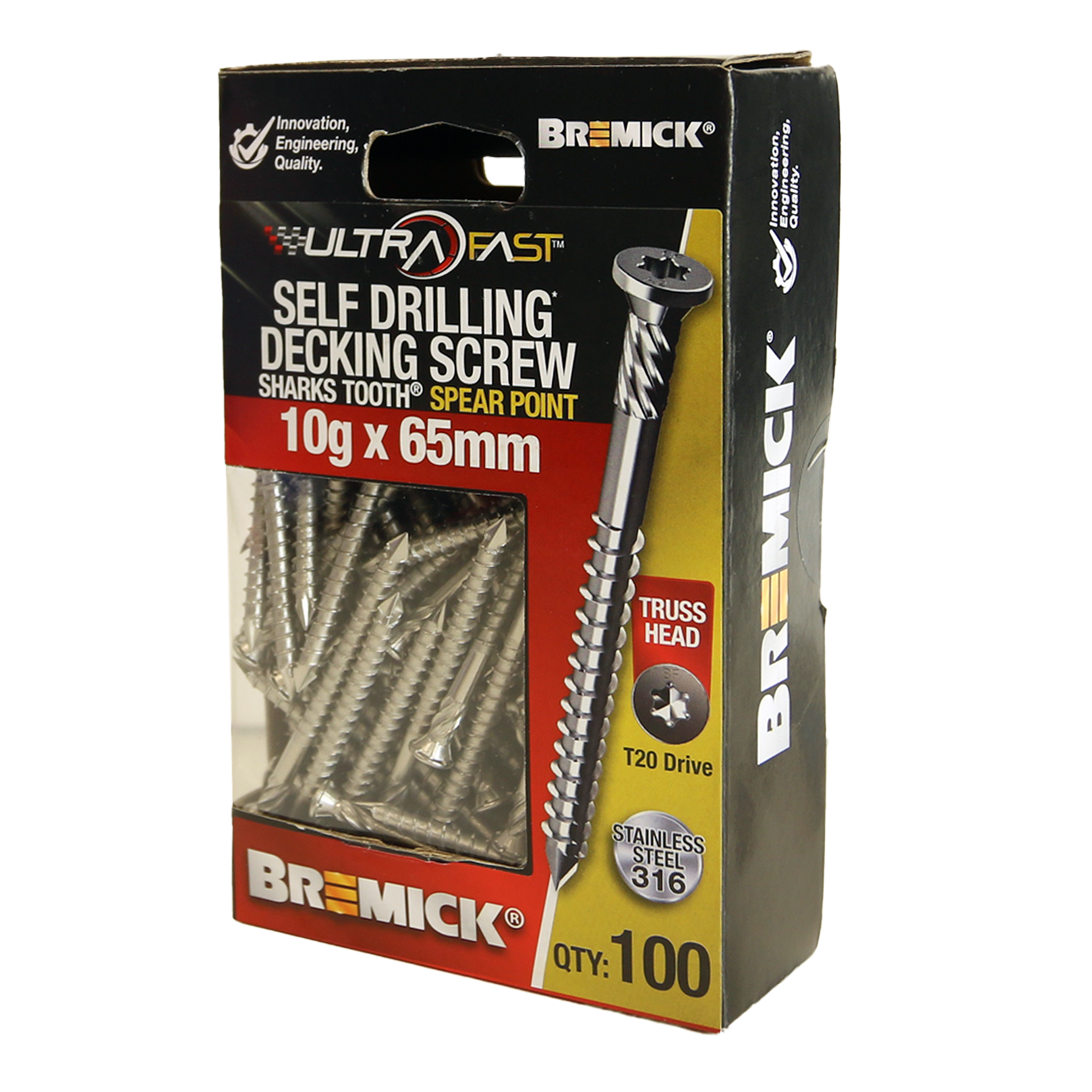 Bremick UltraFast 10g x 65mm 316 Stainless Steel T20 Truss Head Decking Screw - 100 Pack