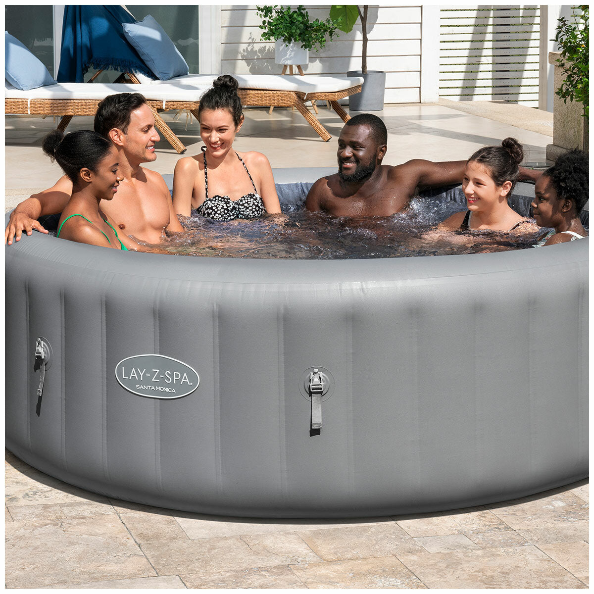 Lay-Z-Spa Santa Monica MaxHold EnergySense Smart AirJet 7 Grey Round Inflatable Spa 2.16M x 71cm