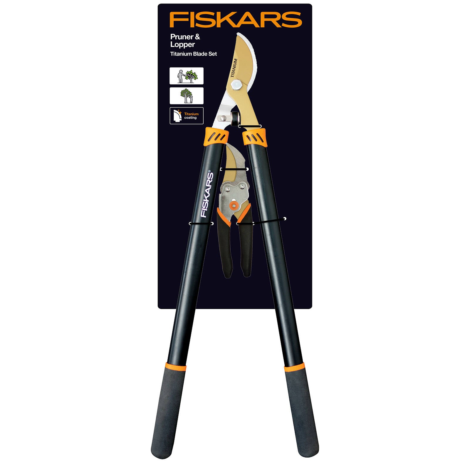 Fiskars Titanium Lopper and Pruner Set 2 Piece, Titanium-Coated Blades, 38mm & 16mm Cut