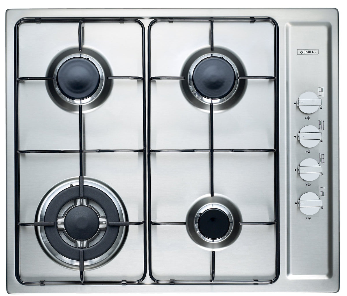 Emilia 60cm Natural Gas Cooktop - Stainless Steel, Wok Burner, One-Piece Hob, Enamelled Trivets - SEC64GWI