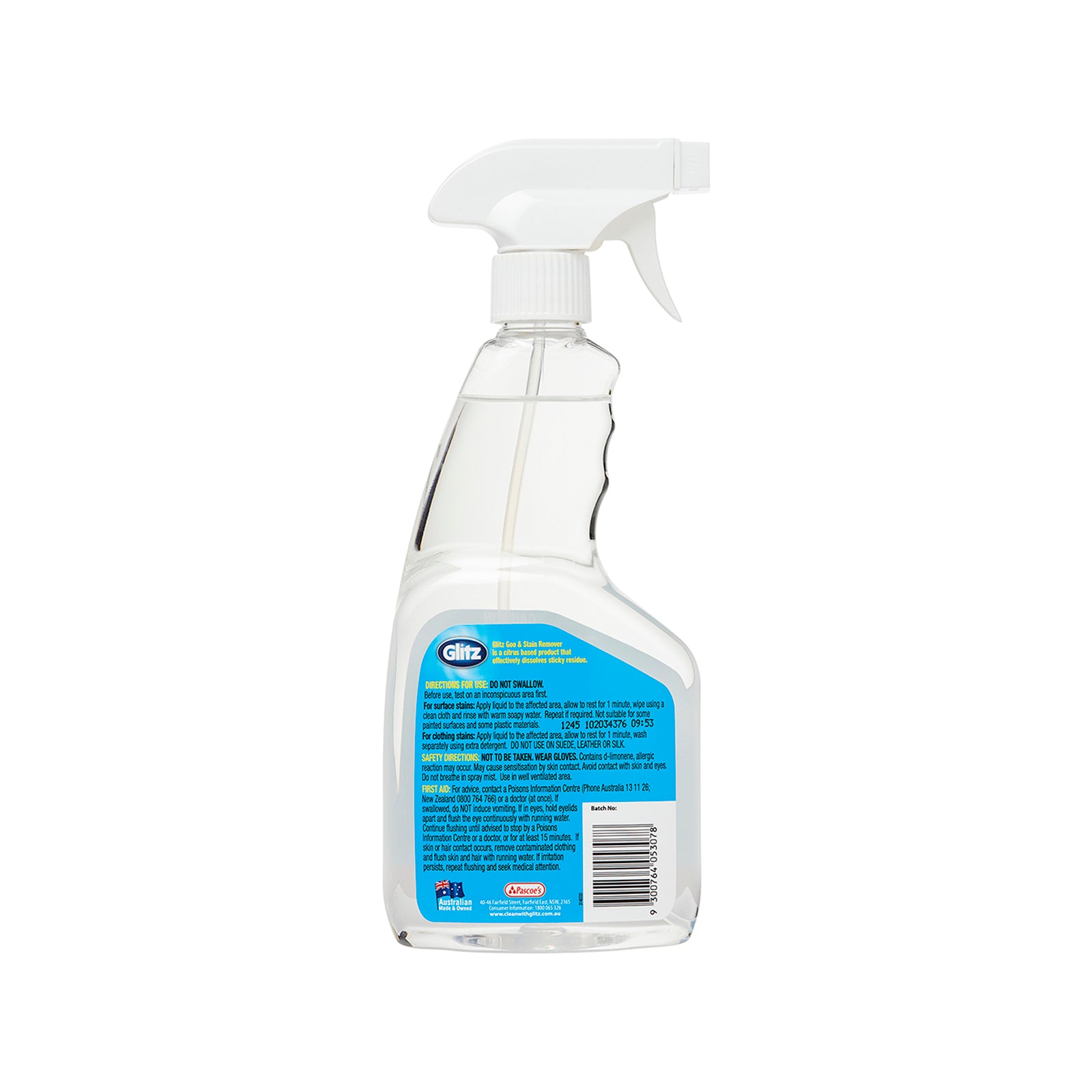 Glitz Goo & Stain Remover 500ml Trigger Spray, Indoor & Outdoor, Phosphate Free