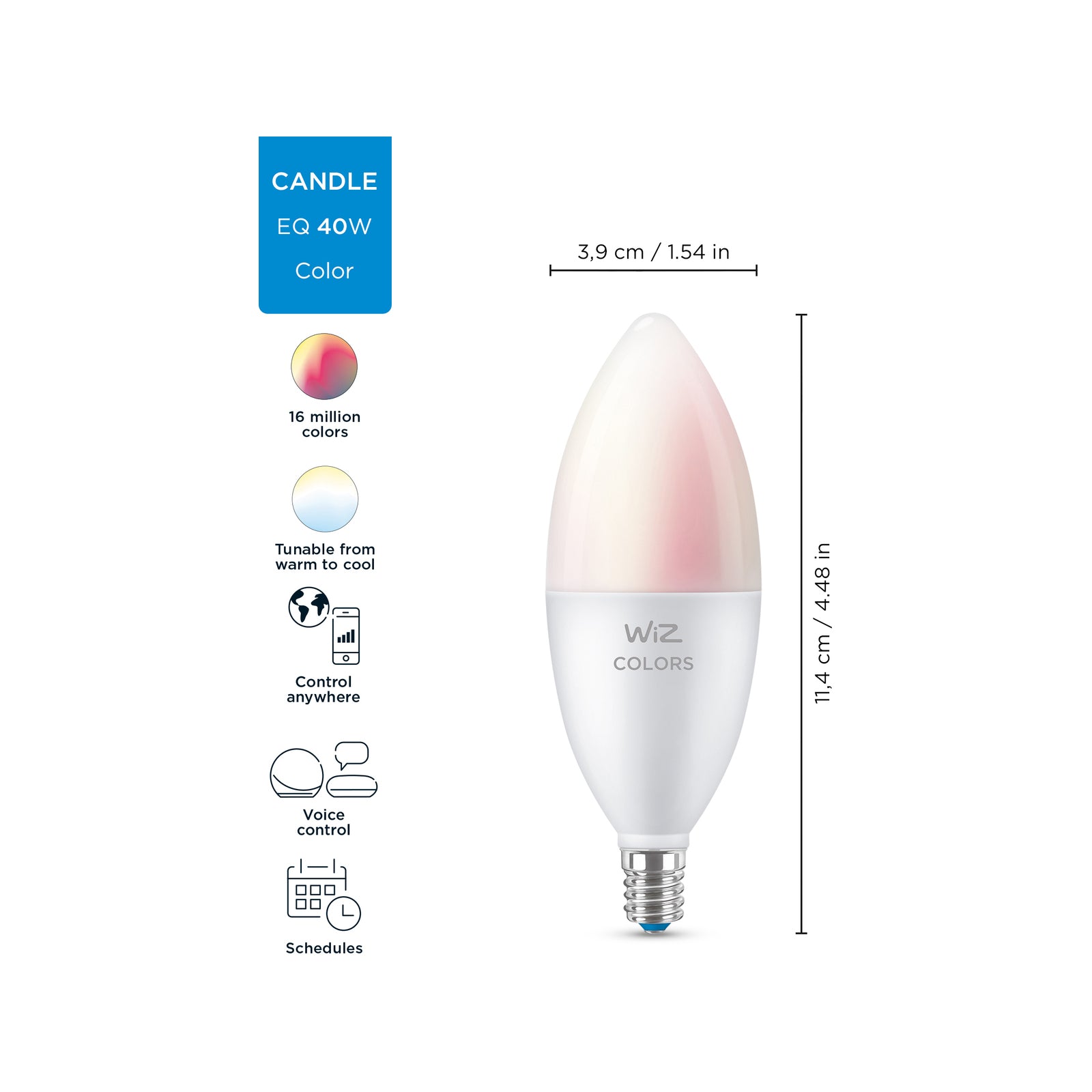 WiZ P45 E14 LED 4.9W 470lm Colour Smart Candle Globe 929002448802