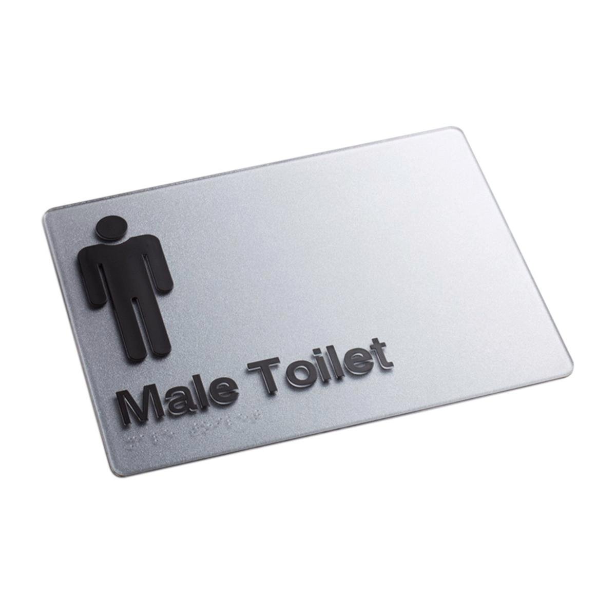 Sandleford 180 x 235mm Male Toilet Braille Sign - Silver Acrylic Self Adhesive
