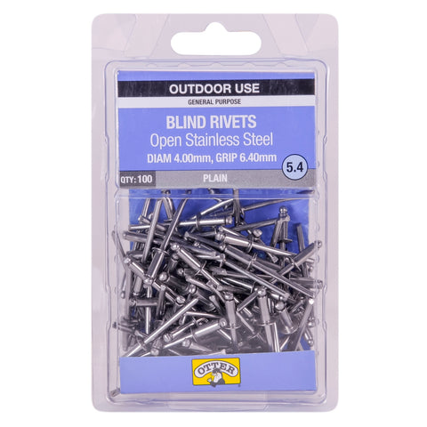 Otter 4.0 x 6.4mm Open Stainless Steel Blind Rivets 100 Pack