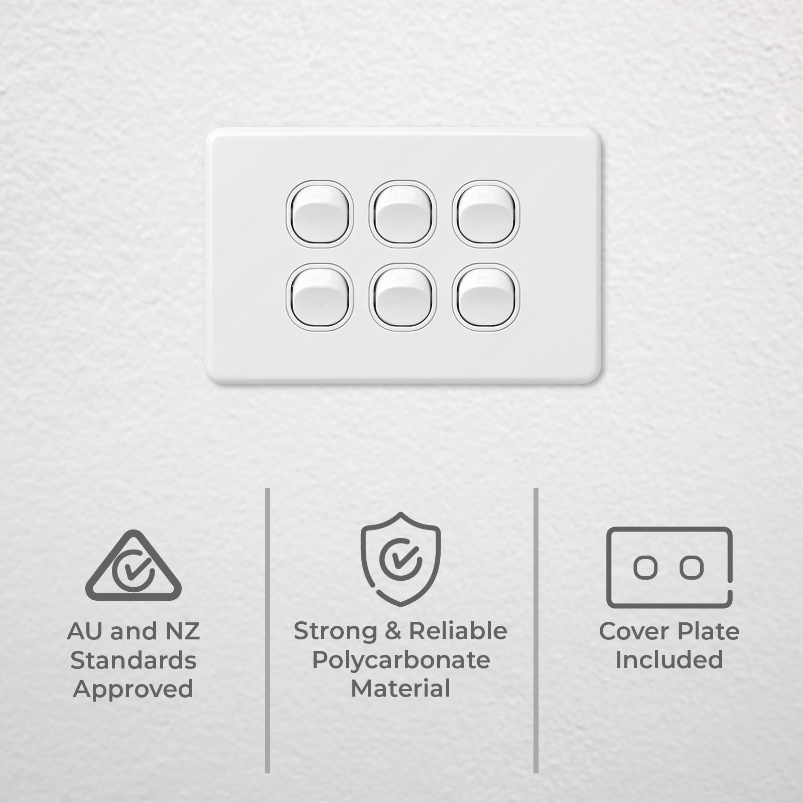 DETA X6 Six Switch 6 Gang White Polycarbonate 10A 240V