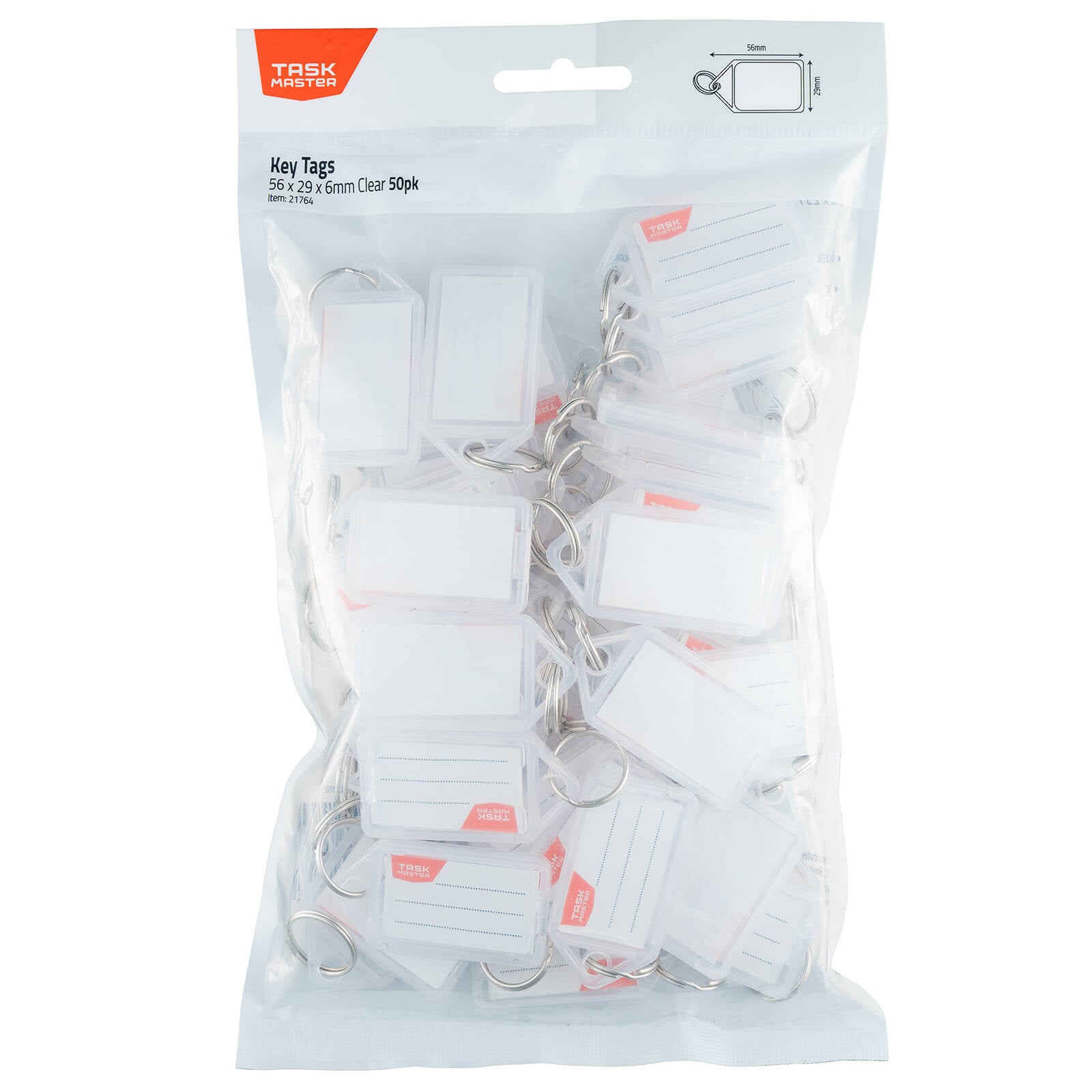 Taskmaster Clear Key Tags with Paper Inserts 56 x 29 x 6mm - 50 Pack