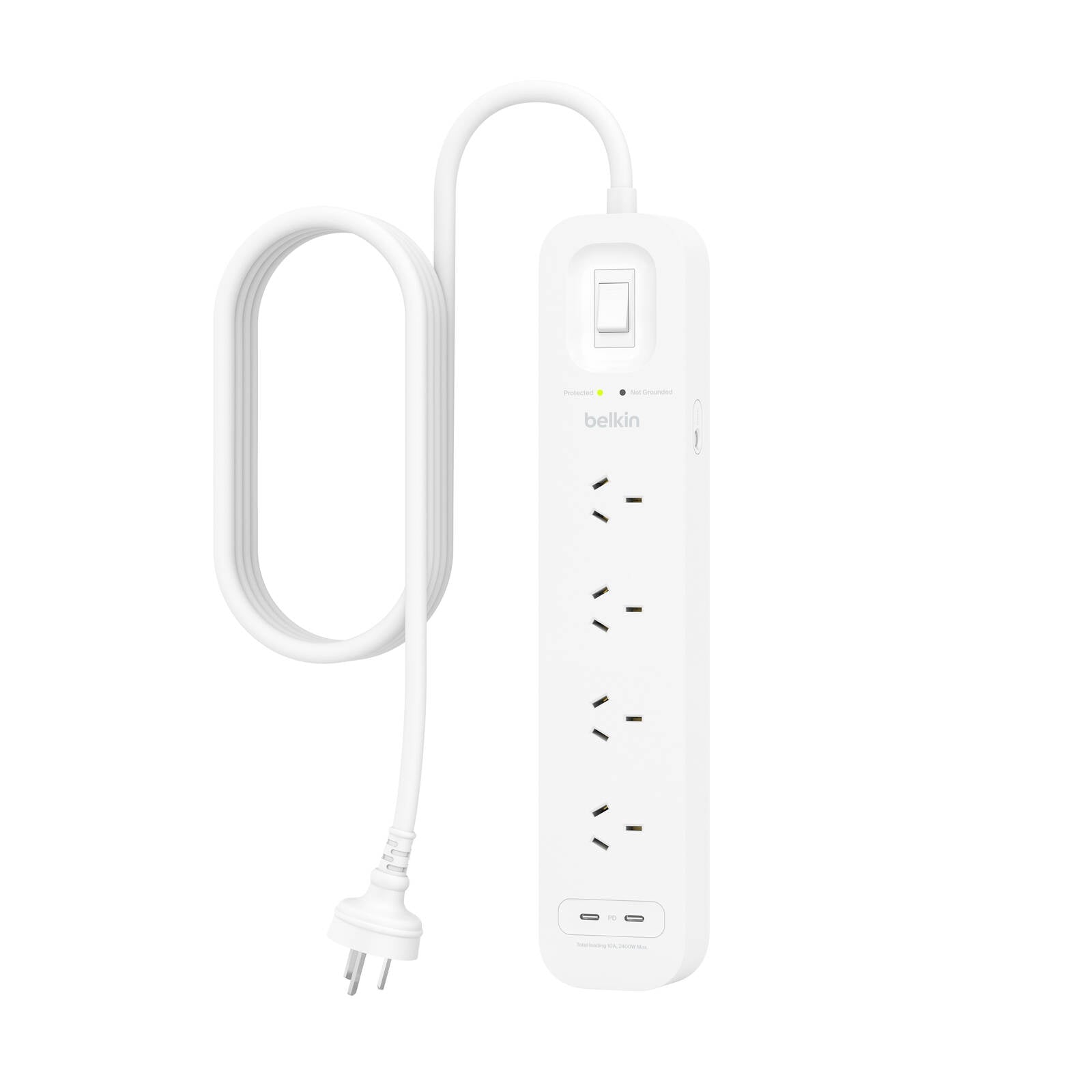 Belkin 4-Outlet Surge Protector with Dual USB-C 30W - 525 Joules, 2m Cord SRB005au2M