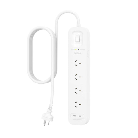 Belkin 4 Outlet Surge Protector - Dual USB-C 30W - 525 Joules - 2m Cord - SuperSaverAU - view 1